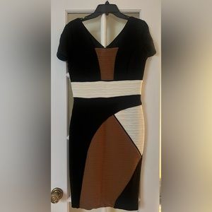 Nue by Shani - black ivory & brown sheath dress - size 4